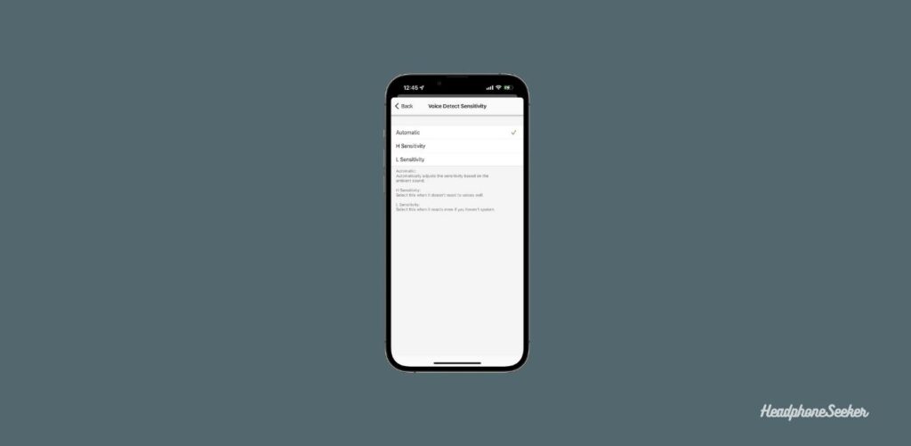 Voice detecting sensitivity settings in sony headphone connect app