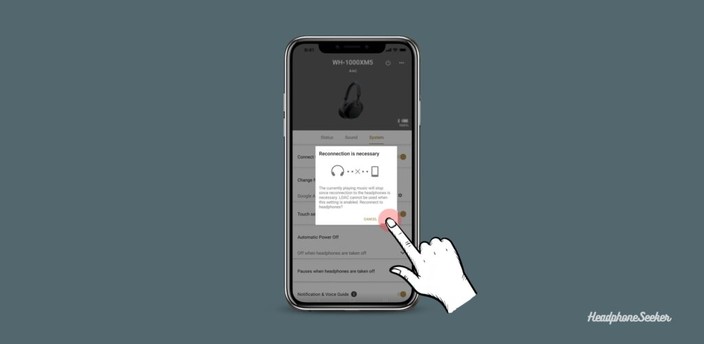 Conformaing the reconnecting in Sony headphone connect