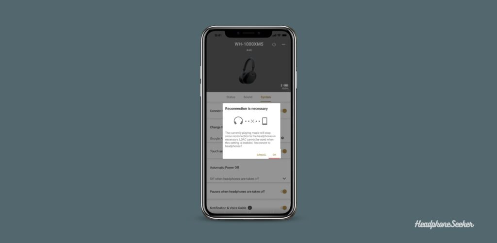 reconnection pop up massage in Sony headphone connect